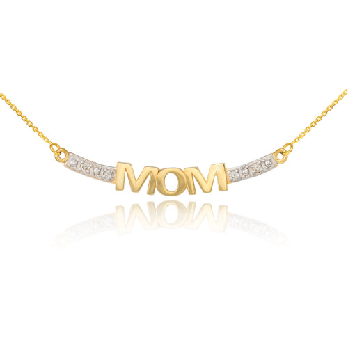 14k Two-Tone Gold MOM Necklace with Diamonds