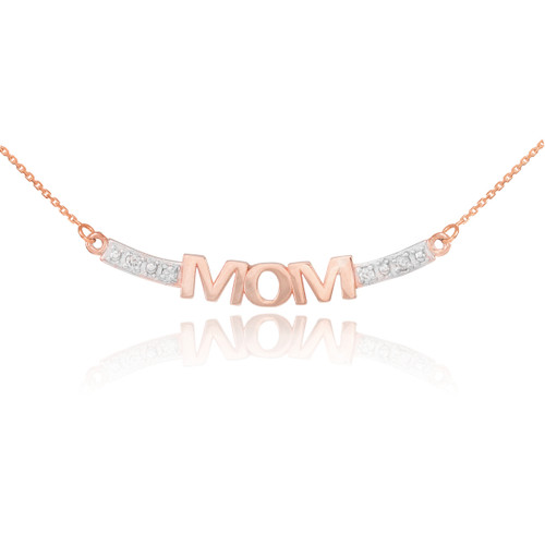 14k Two-Tone Rose Gold MOM Necklace with Diamonds