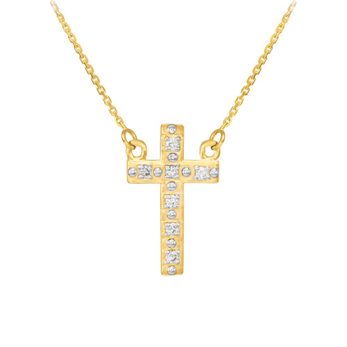 14k Gold Small Cross Necklace with Diamonds