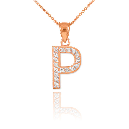 Rose Gold Letter "P" Diamond Initial Pendant Necklace