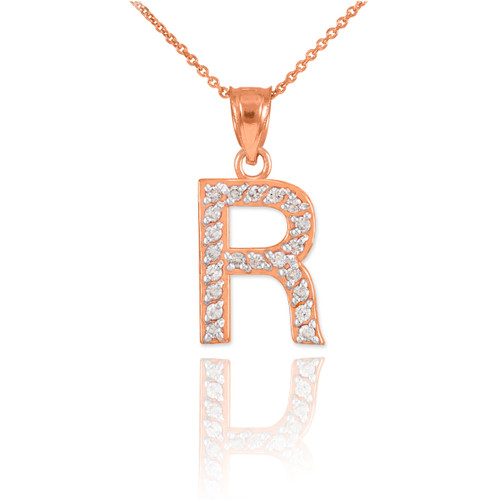 Rose Gold Letter "R" Diamond Initial Pendant Necklace
