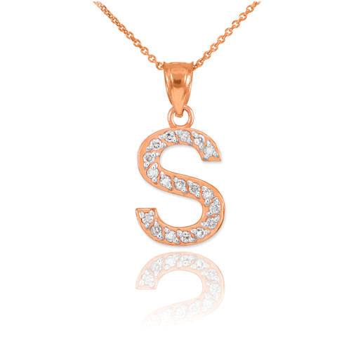 Rose Gold Letter "S" Diamond Initial Pendant Necklace