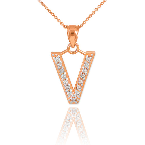 Rose Gold Letter "V" Diamond Initial Pendant Necklace