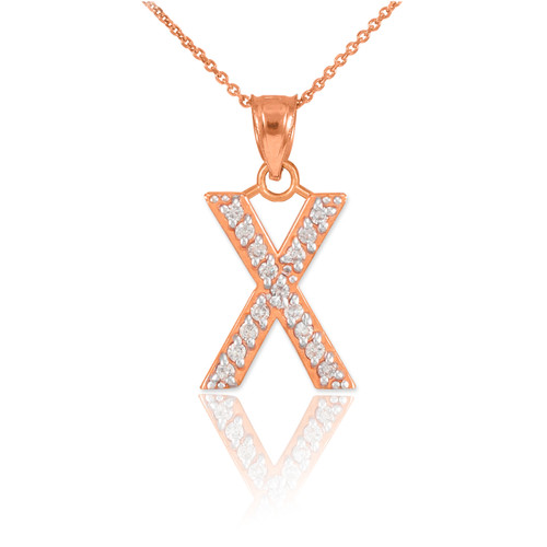 Rose Gold Letter "X" Diamond Initial Pendant Necklace