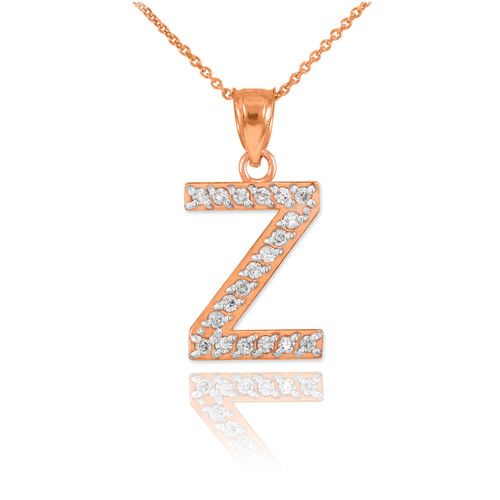Rose Gold Letter "Z" Diamond Initial Pendant Necklace