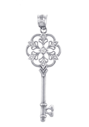 White Gold Key Pendant with Diamond