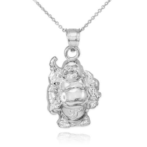 White Gold Laughing Buddha Pendant Necklace