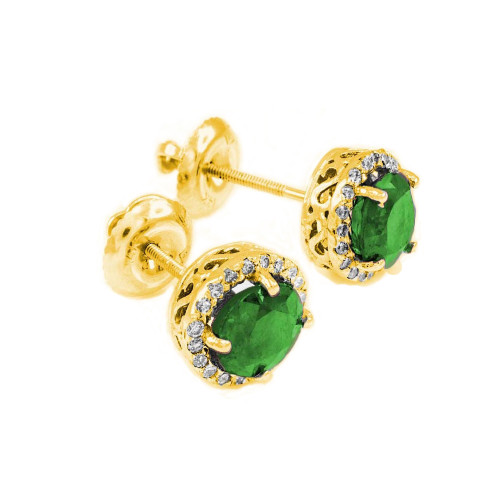 14k Gold Diamond Emerald Earrings