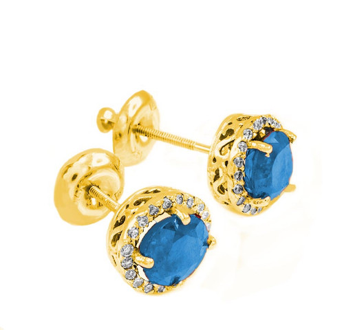Gold Diamond Blue Topaz Earrings