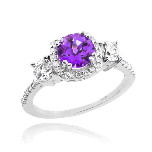 White Gold Amethyst Diamond Engagement Ring