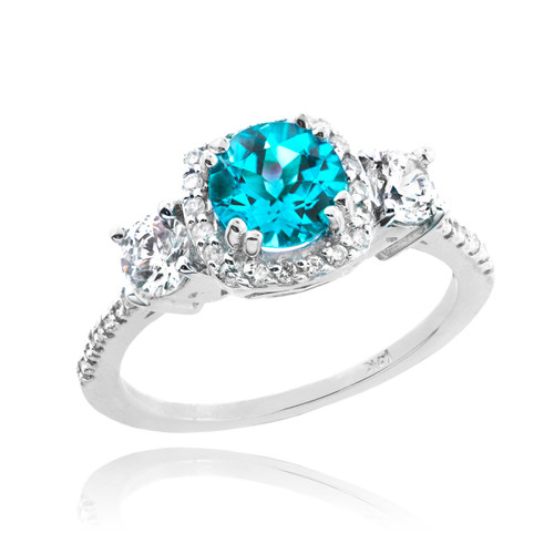 White Gold Aquamarine Diamond Engagement Ring