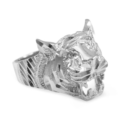 Unisex Sterling Silver Diamond Cut Tiger Ring