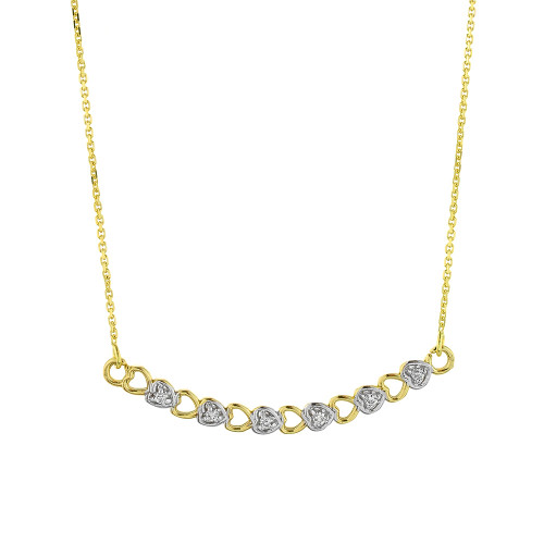 14k Gold Curved Diamond Hearts Necklace