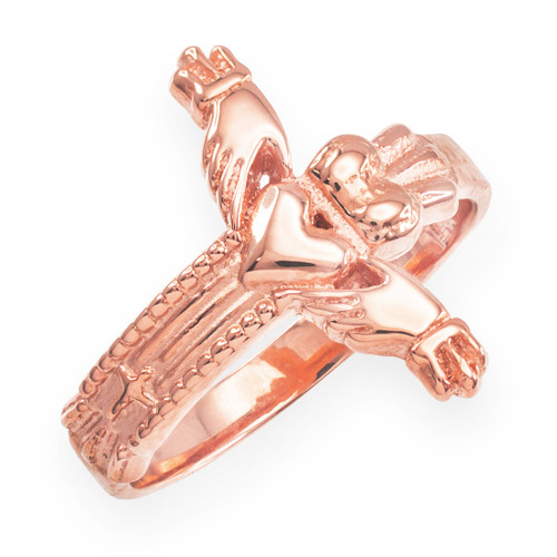 Rose gold Claddagh cross ring