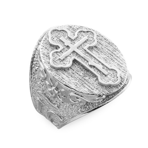 Men's Solid White Gold Eastern Orthodox Cross Ring