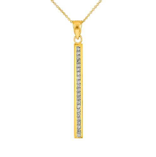 14k Gold Vertical Diamond Bar Necklace