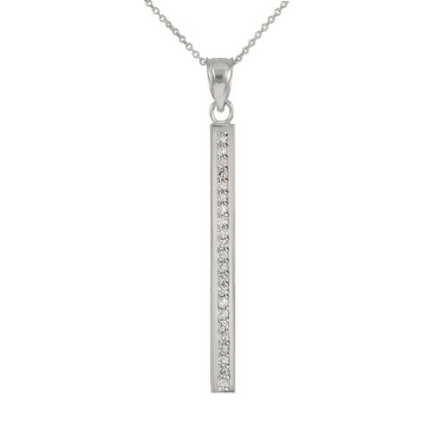 14k White Gold Vertical Diamond Bar Necklace