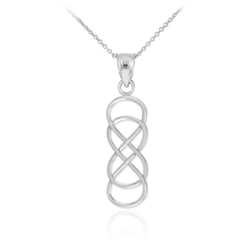 14K White Gold Vertical Infinity Double Knot Pendant Necklace