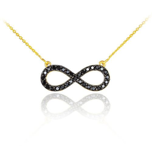 14K Gold Infinity Black CZ Pendant Necklace