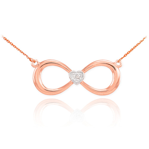 14K Rose Gold Infinity Diamond Heart Necklace