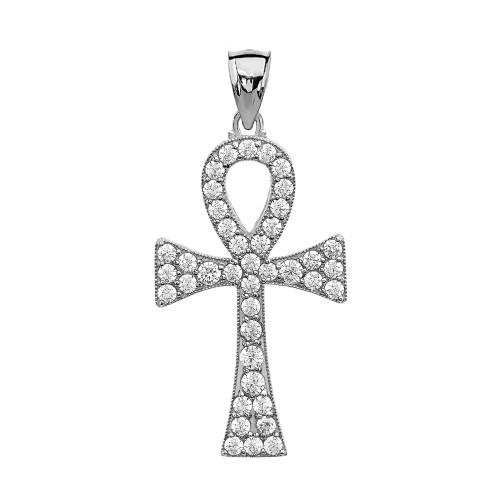 Diamond Ankh Cross White Gold Pendant Necklace