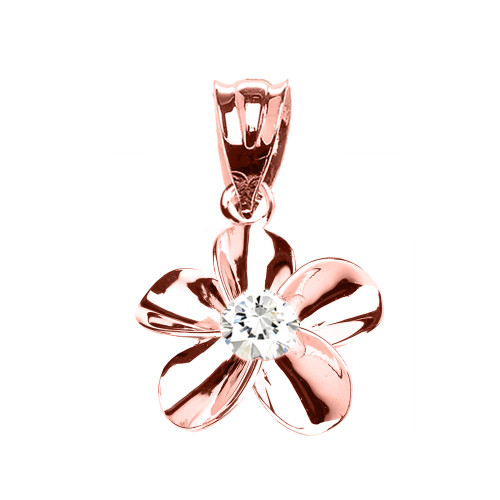 Rose Gold Hawaiian Plumeria Cubic Zirconia Elegant Pendant