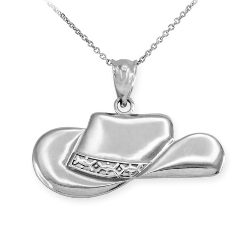 White Gold Cowboy Hat Pendant Necklace