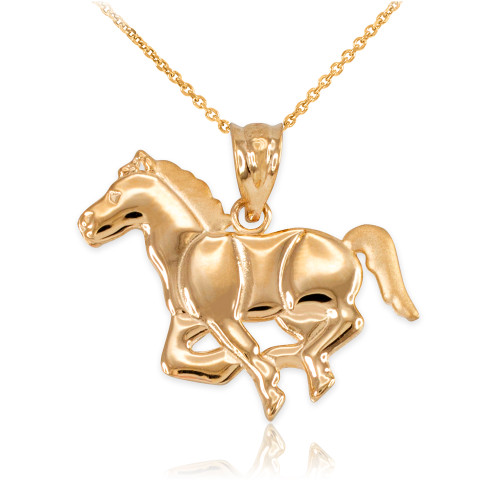 Yellow Gold Running Horse Pendant Necklace