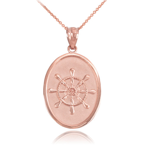 Rose Gold Ship Wheel Pendant Necklace