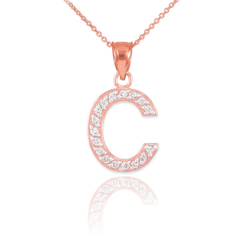 Rose Gold Letter "C" Diamond Initial Pendant Necklace