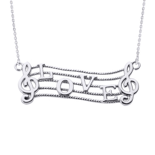 Sterling Silver Treble Clef with "LOVE" Script Pendant Necklace