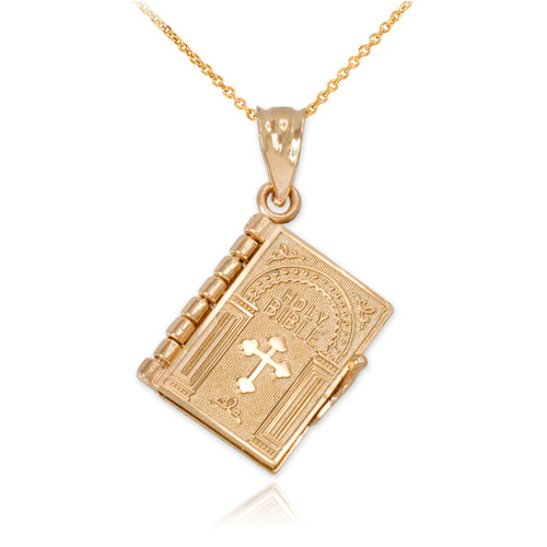 Yellow Gold 3D English Bible Pendant Necklace