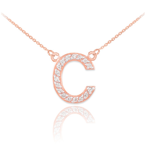 14k Rose Gold Letter "C" Diamond Initial Necklace
