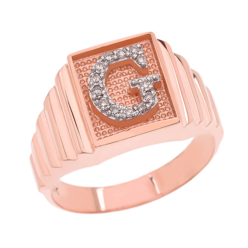 Rose Gold Diamond Initial G Ring