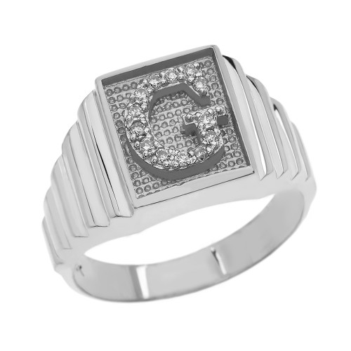 Sterling Silver Diamond Initial G Ring