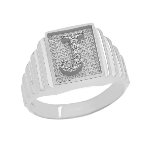 Sterling Silver Diamond Initial J  Ring