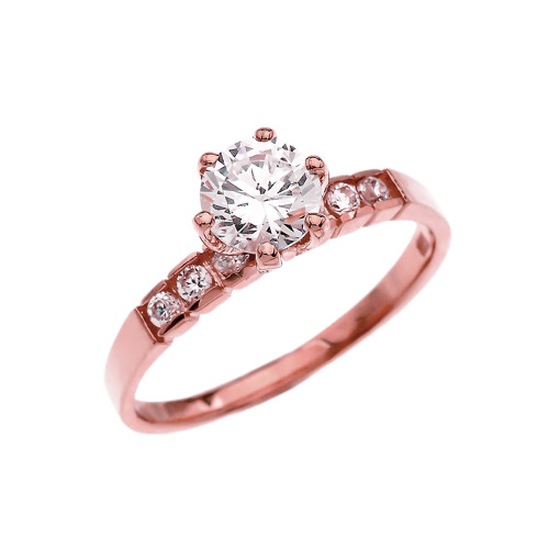 Channel Set Diamond Solitaire Engagement Ring With 1 Carat White Topaz Center stone in Rose Gold