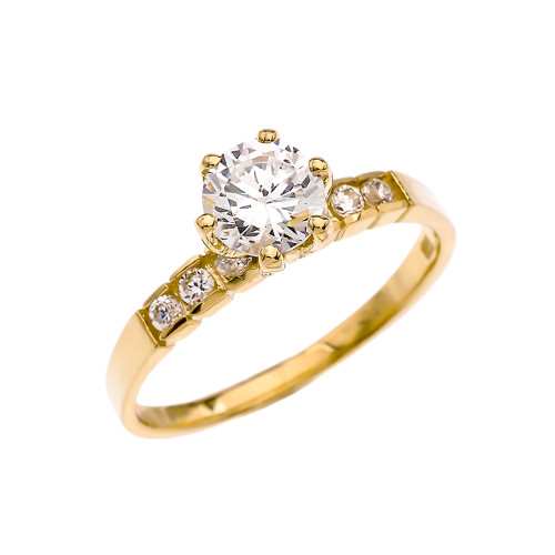 Channel Set Diamond Solitaire Engagement Ring With 1 Carat White Topaz Center stone in Yellow Gold