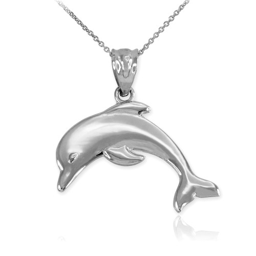 White Gold Jumping Dolphin Pendant Necklace