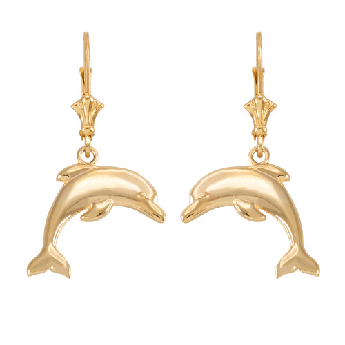 14k Yellow Gold Dolphin Earrings