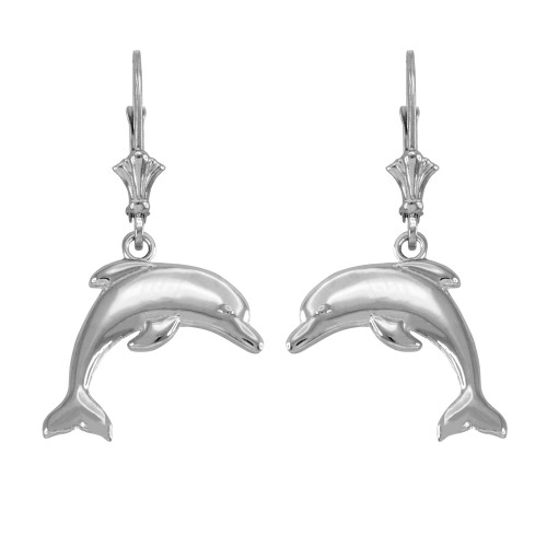 14k White Gold Dolphin Earrings