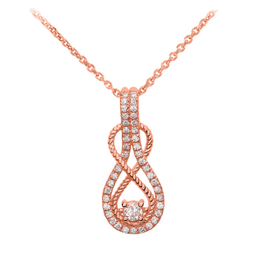 14k Rope Infinity Diamond Rose Gold Pendant Necklace