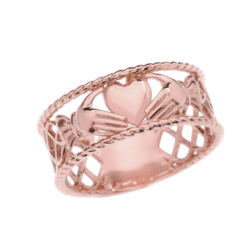 Rose Gold Claddagh Heart Celtic Knot Ring