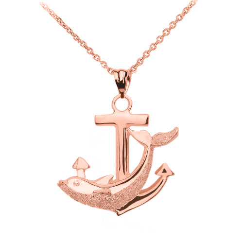Rose Gold Anchor Textured Dolphin Pendant Necklace