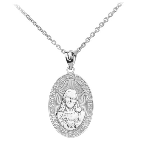 Sterling Silver Small Sacred Heart Of Jesus Pendant Necklace