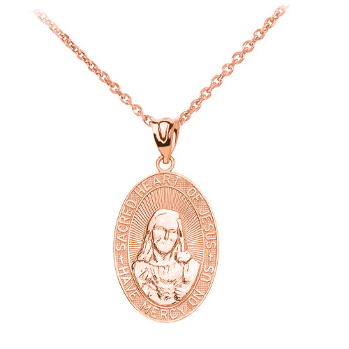 Rose Gold Medium Sacred Heart Of Jesus Pendant Necklace