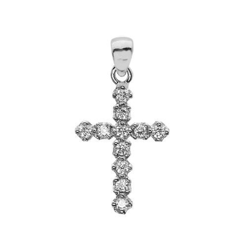 High Polish Reversible Diamond Cross Elegant White Gold Pendant Necklace