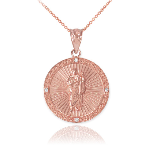 Rose Gold St Jude Diamond Disc Pendant Necklace