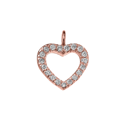 Reversible Diamond and High Polish Plain Open Heart Rose Gold Charm Dainty Pendant Necklace