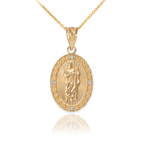 Yellow Gold St Jude Diamond Oval Small Pendant Necklace